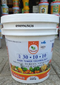 Phân bón NPK 30-10-10 kích đọt cực sung bung rễ cực mạnh xô 20kg NPV