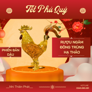 Rượu Đông Trùng Hạ Thảo Pbồi bổ khí huyết hỗ trợ yếu sinh lý nam giới và nữ giới phiên bản gà thủy tinh chai 500ml